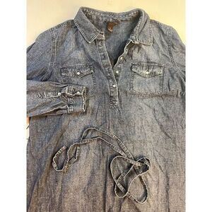 Bit & Bridle Dress Womens Size M Medium Shirt Dress Denim Blue Tie at Waist